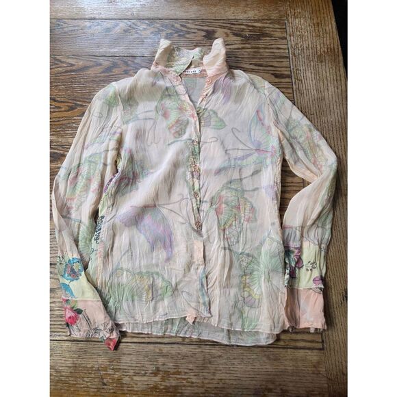 Johnny Was butterfly rayon button down shirt sz Small - Picture 1 of 4